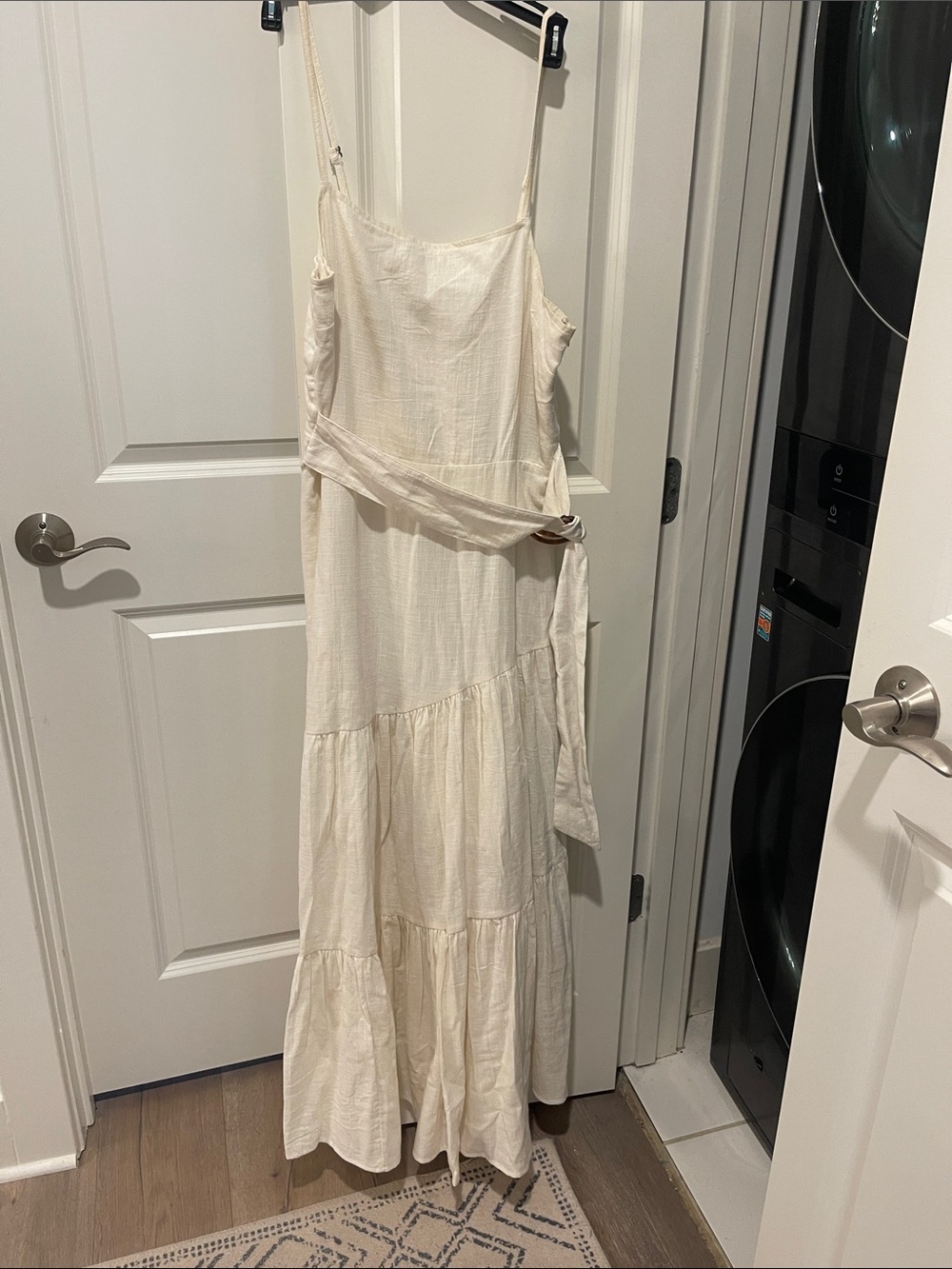 Lightweight Cream Maxi Dress with Waist Tie